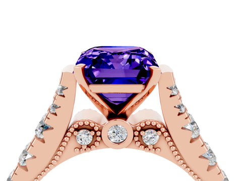 Rose gold Emerald Cut Tanzanite Classic Solitaire Ring with Pavé Band and Four-Prong Setting_4