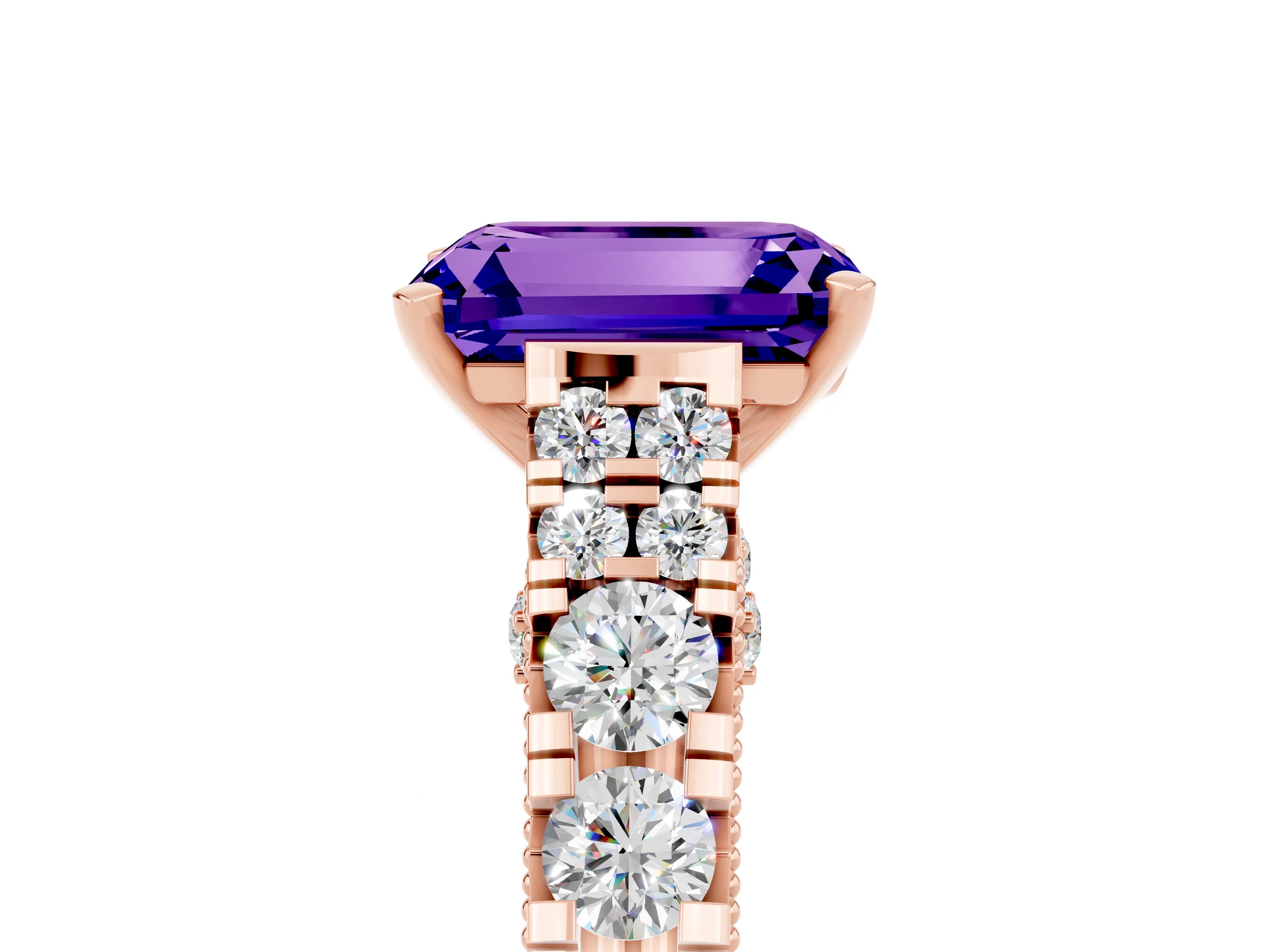 Rose gold Emerald Cut Tanzanite Classic Solitaire Ring with Pavé Band and Four-Prong Setting_5