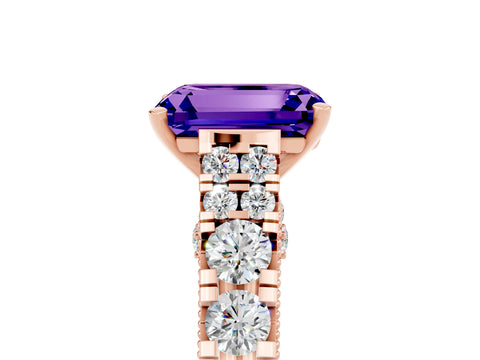 Rose gold Emerald Cut Tanzanite Classic Solitaire Ring with Pavé Band and Four-Prong Setting_5