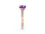 Rose gold Emerald Cut Tanzanite Cluster Side Stone Solitaire Ring with Prong Setting_26