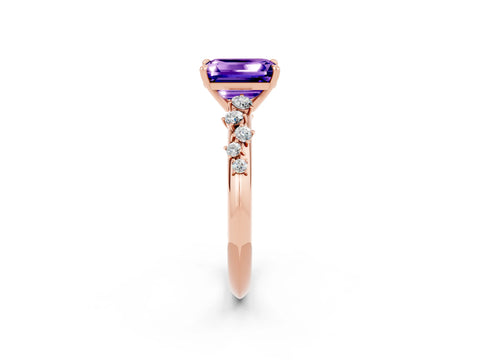 Rose gold Emerald Cut Tanzanite Cluster Side Stone Solitaire Ring with Prong Setting_26