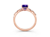 Rose gold Emerald Cut Tanzanite Cluster Side Stone Solitaire Ring with Prong Setting_27