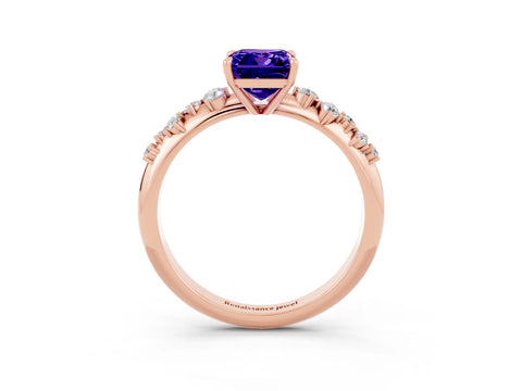 Rose gold Emerald Cut Tanzanite Cluster Side Stone Solitaire Ring with Prong Setting_27