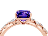 Rose gold Emerald Cut Tanzanite Cluster Side Stone Solitaire Ring with Prong Setting_28