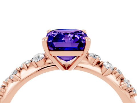 Rose gold Emerald Cut Tanzanite Cluster Side Stone Solitaire Ring with Prong Setting_28