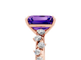Rose gold Emerald Cut Tanzanite Cluster Side Stone Solitaire Ring with Prong Setting_29