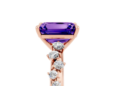 Rose gold Emerald Cut Tanzanite Cluster Side Stone Solitaire Ring with Prong Setting_29