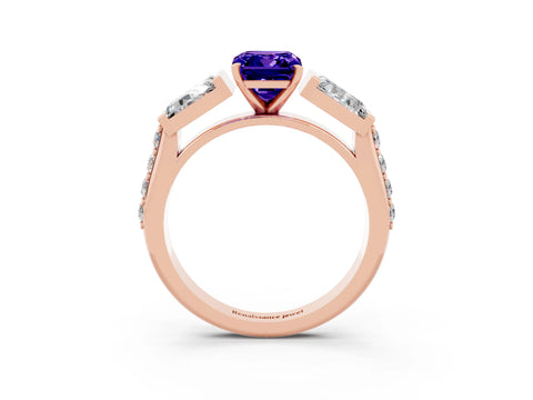 Rose gold Emerald Cut Tanzanite Engagement Ring with Baguette Side Stones and Channel Set Band_3