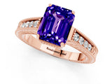 Rose gold Emerald Cut Tanzanite Engagement Ring with Milgrain Channel Set Band and Prong Setting_1