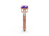 Rose gold Emerald Cut Tanzanite Engagement Ring with Milgrain Channel Set Band and Prong Setting_2