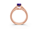 Rose gold Emerald Cut Tanzanite Engagement Ring with Milgrain Channel Set Band and Prong Setting_3