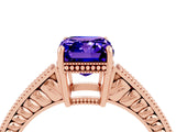 Rose gold Emerald Cut Tanzanite Engagement Ring with Milgrain Channel Set Band and Prong Setting_4