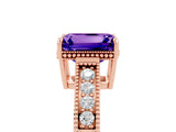 Rose gold Emerald Cut Tanzanite Engagement Ring with Milgrain Channel Set Band and Prong Setting_5