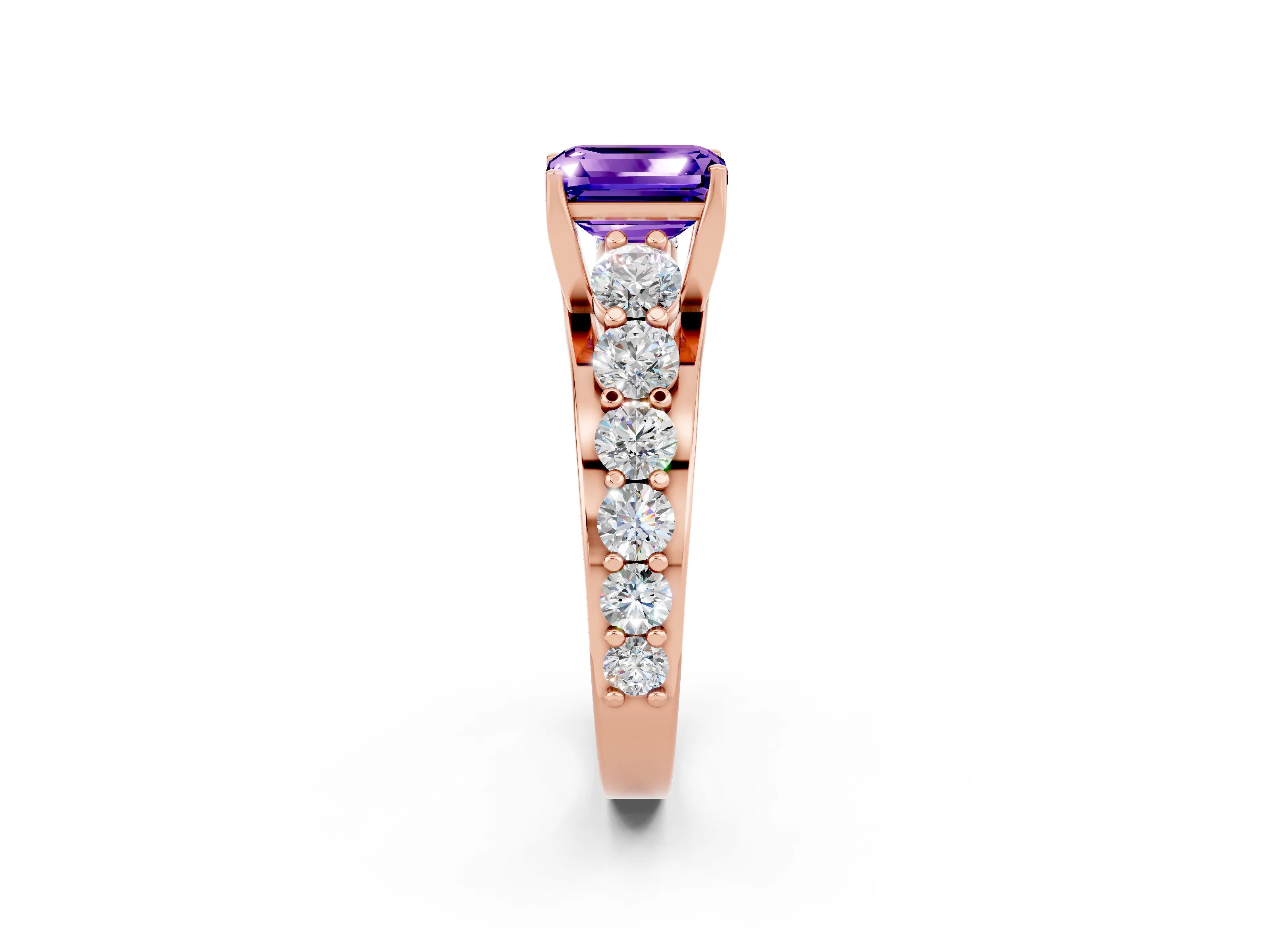 Rose gold Emerald Cut Tanzanite Engagement Ring with Pavé Band and Four-Prong Setting_2