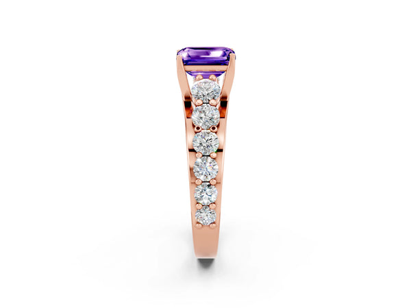 Rose gold Emerald Cut Tanzanite Engagement Ring with Pavé Band and Four-Prong Setting
