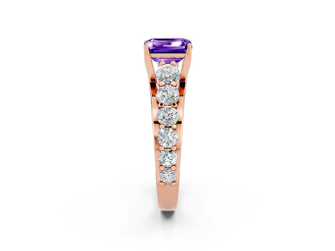 Rose gold Emerald Cut Tanzanite Engagement Ring with Pavé Band and Four-Prong Setting_2