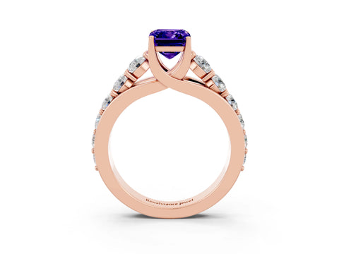 Rose gold Emerald Cut Tanzanite Engagement Ring with Pavé Band and Four-Prong Setting_3