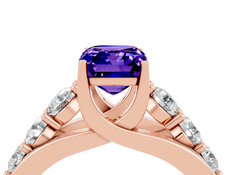 Rose gold Emerald Cut Tanzanite Engagement Ring with Pavé Band and Four-Prong Setting_4