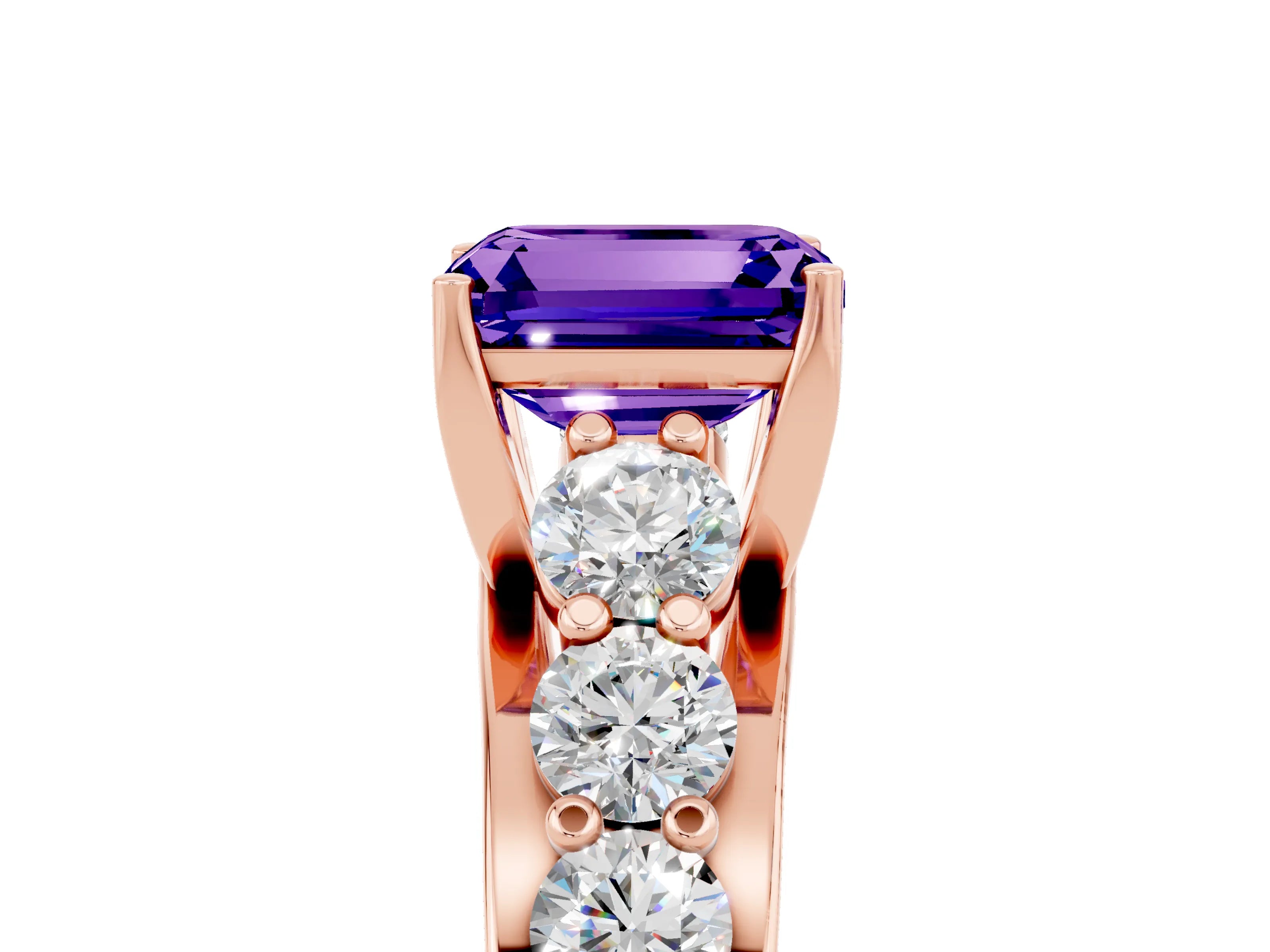 Rose gold Emerald Cut Tanzanite Engagement Ring with Pavé Band and Four-Prong Setting_5