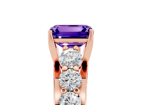 Rose gold Emerald Cut Tanzanite Engagement Ring with Pavé Band and Four-Prong Setting_5