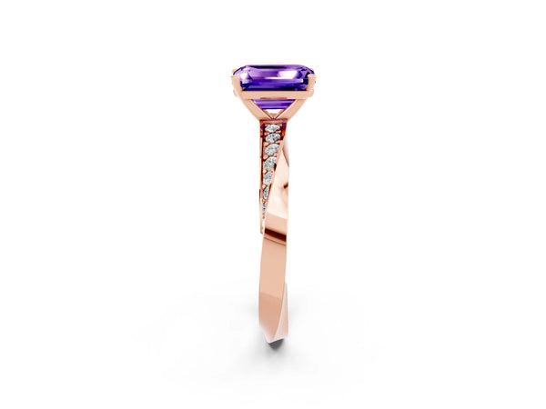 Rose gold Emerald Cut Tanzanite Engagement Ring with Side Stone Accents and Four-Prong Setting