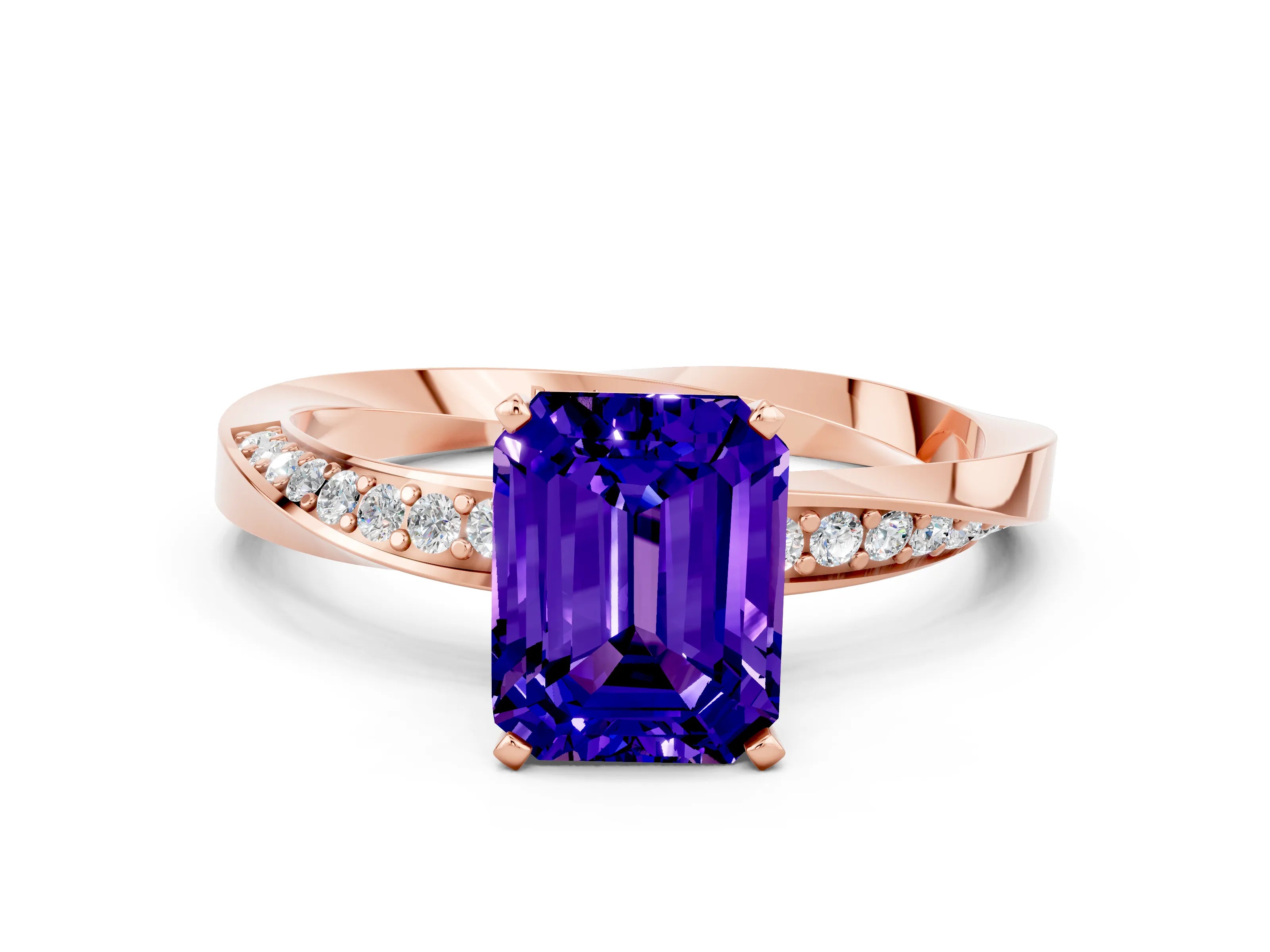 Rose gold Emerald Cut Tanzanite Engagement Ring with Side Stone Accents and Four-Prong Setting_27