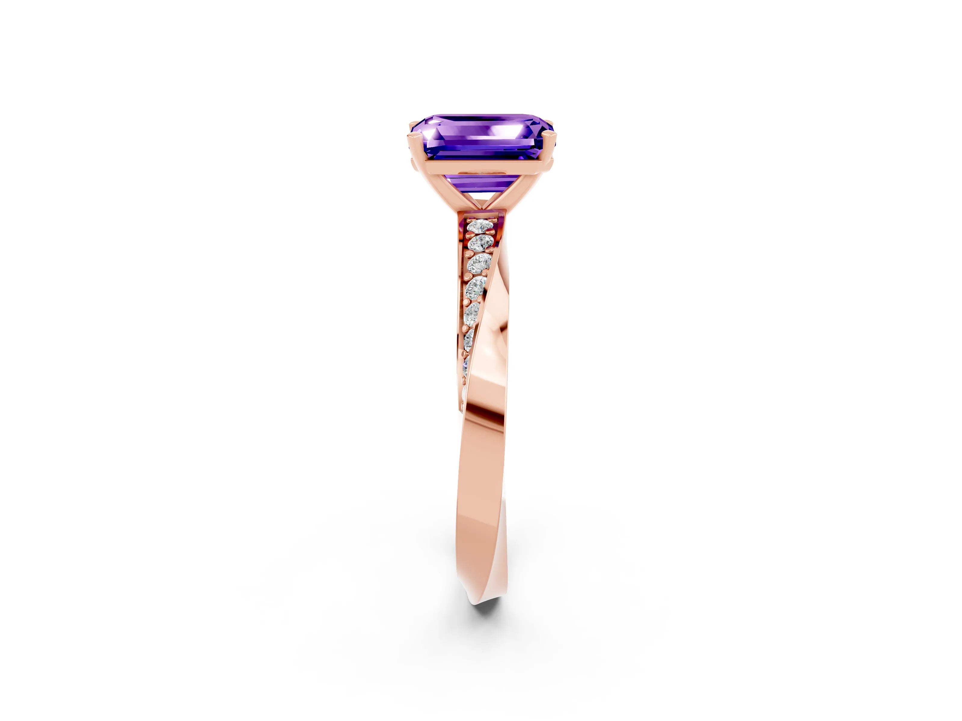Rose gold Emerald Cut Tanzanite Engagement Ring with Side Stone Accents and Four-Prong Setting_29