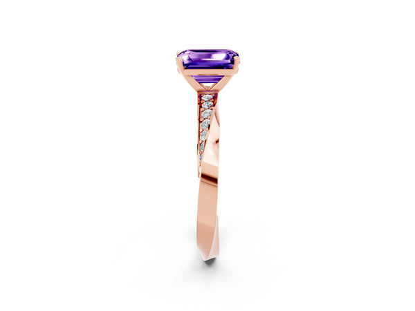 Rose gold Emerald Cut Tanzanite Engagement Ring with Side Stone Accents and Four-Prong Setting