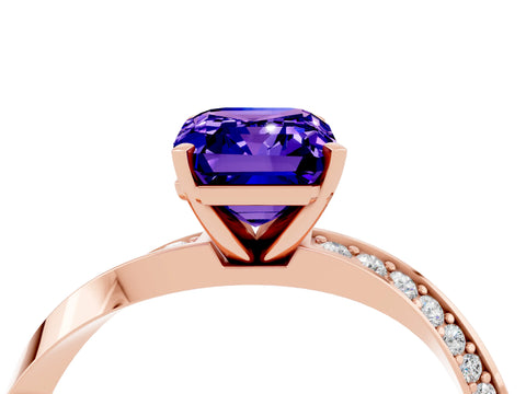 Rose gold Emerald Cut Tanzanite Engagement Ring with Side Stone Accents and Four-Prong Setting_31