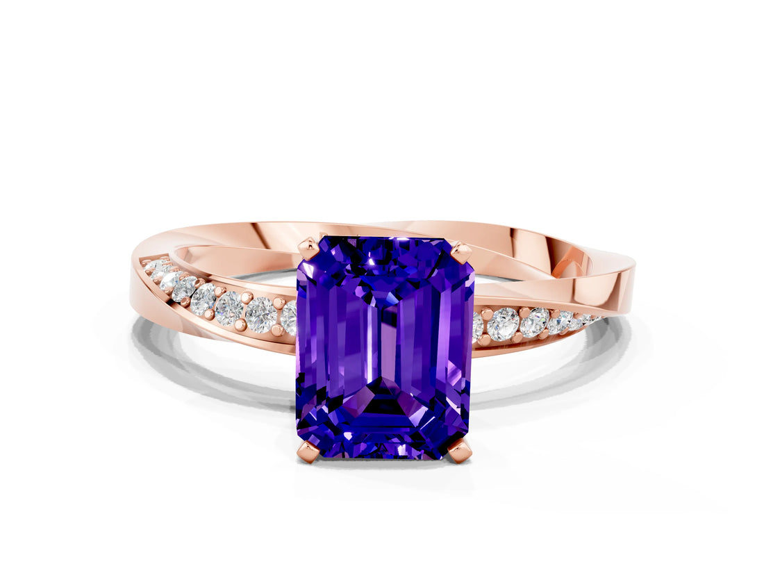 Rose gold Emerald Cut Tanzanite Engagement Ring with Side Stone Accents and Four-Prong Setting_60