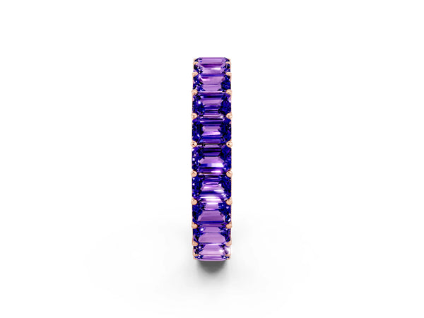 Rose Gold Emerald Cut Tanzanite North-South Eternity Wedding Band with Shared Prongs
