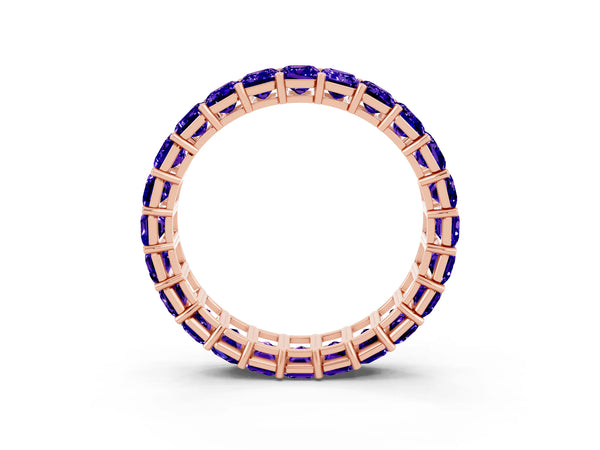 Rose Gold Emerald Cut Tanzanite North-South Eternity Wedding Band with Shared Prongs