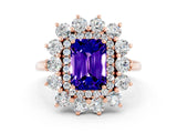 Rose gold Emerald Cut Tanzanite Floral Double Halo Engagement Ring with Prong Setting_60