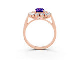Rose gold Emerald Cut Tanzanite Floral Double Halo Engagement Ring with Prong Setting_63