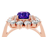 Rose gold Emerald Cut Tanzanite Floral Double Halo Engagement Ring with Prong Setting_64