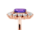 Rose gold Emerald Cut Tanzanite Floral Double Halo Engagement Ring with Prong Setting_65