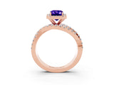 Rose gold Emerald Cut Tanzanite Halo Ring with Round Split Shank and Prong Setting_51