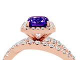 Rose gold Emerald Cut Tanzanite Halo Ring with Round Split Shank and Prong Setting_52