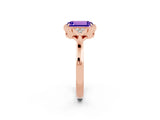 Rose gold Emerald Cut Tanzanite Halo Ring with Tapered Band and Four-Prong Setting_2