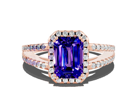 Rose gold Emerald Cut Tanzanite Halo Split Shank Engagement Ring_12