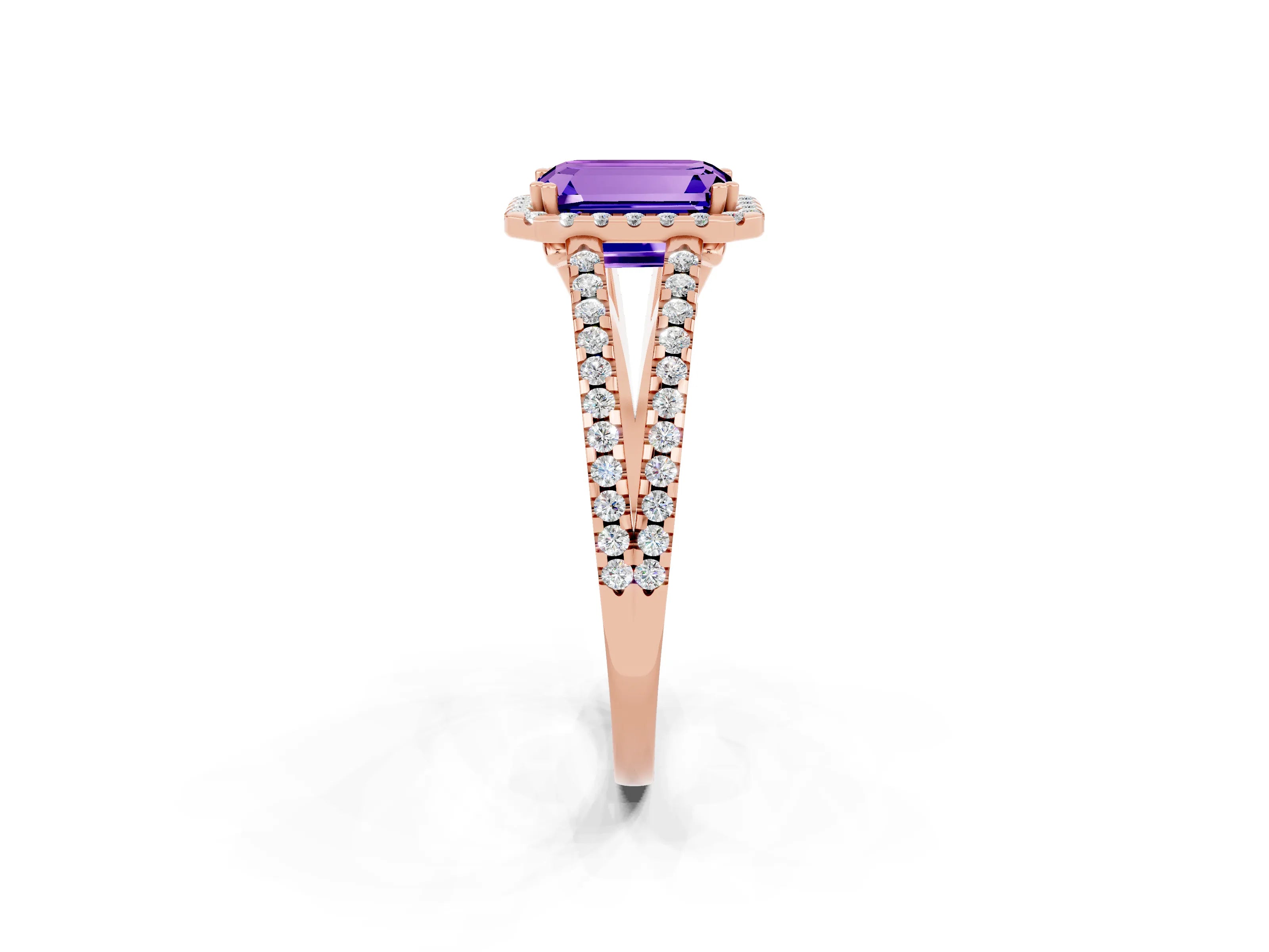 Rose gold Emerald Cut Tanzanite Halo Split Shank Engagement Ring_14