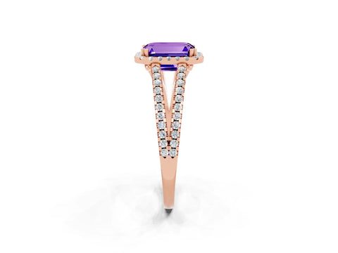 Rose gold Emerald Cut Tanzanite Halo Split Shank Engagement Ring_14
