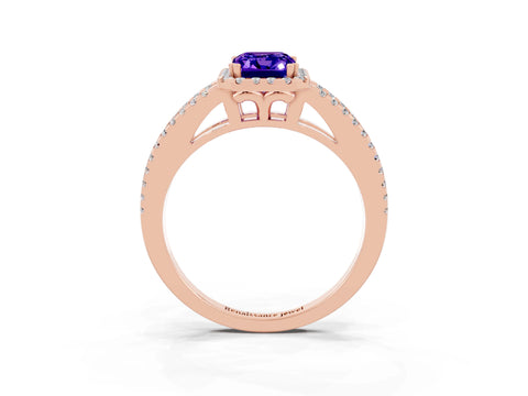 Rose gold Emerald Cut Tanzanite Halo Split Shank Engagement Ring_15
