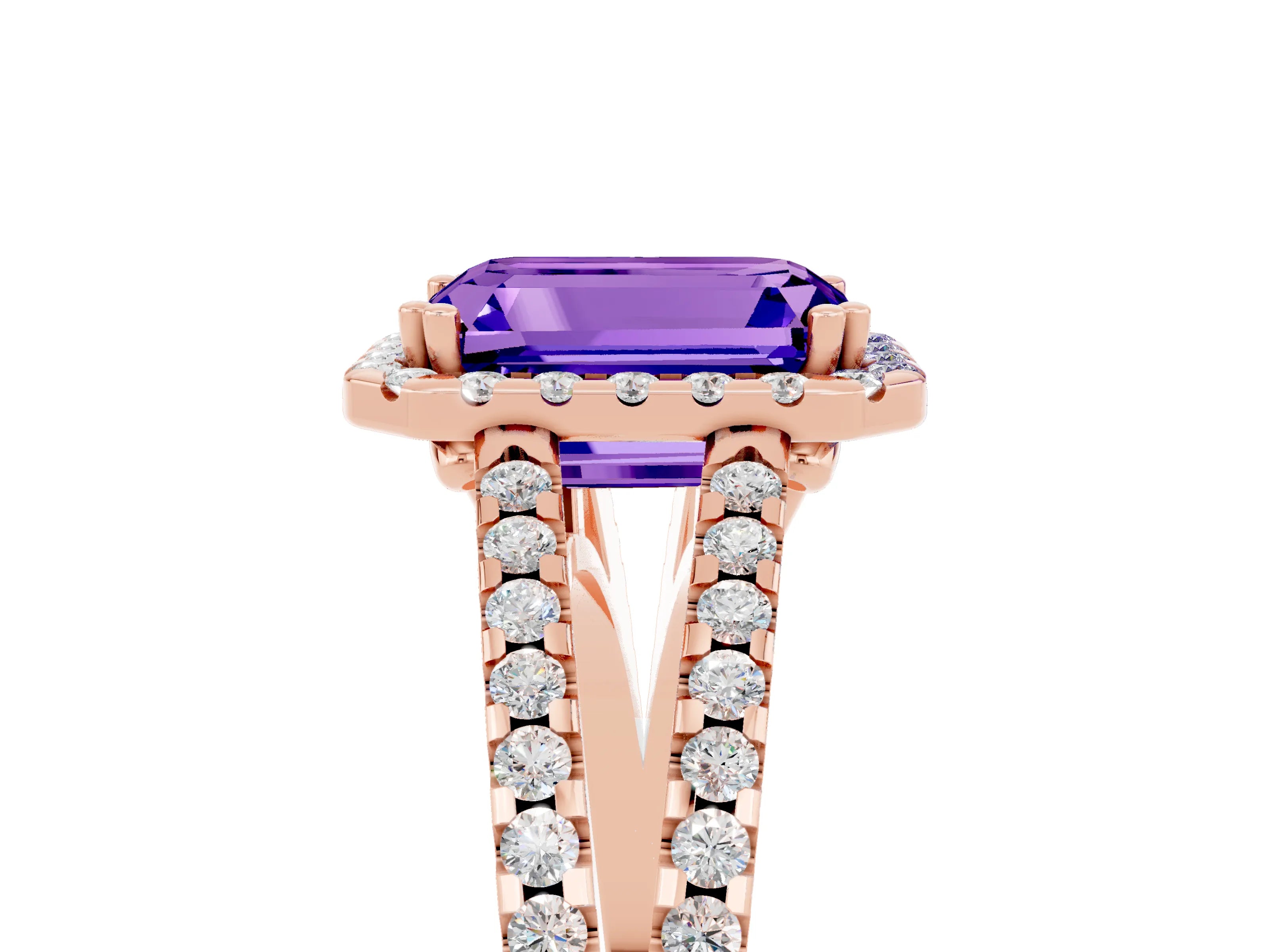 Rose gold Emerald Cut Tanzanite Halo Split Shank Engagement Ring_17