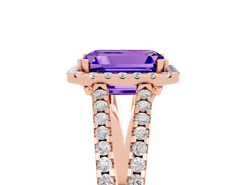 Rose gold Emerald Cut Tanzanite Halo Split Shank Engagement Ring_17