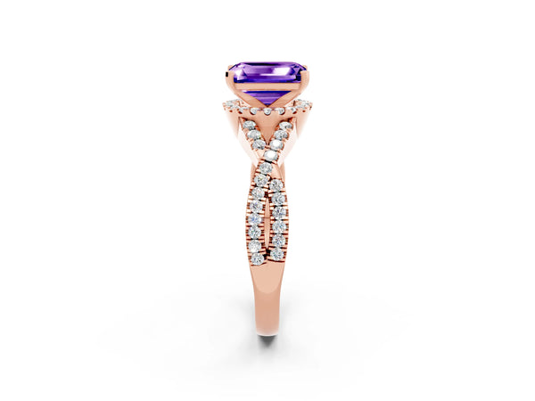 Rose gold Emerald Cut Tanzanite  Halo Twist Band Solitaire Prong Setting Ring