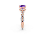 Rose gold Emerald Cut Tanzanite Halo Twist Band Solitaire Prong Setting Ring_2
