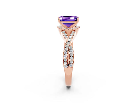 Rose gold Emerald Cut Tanzanite Halo Twist Band Solitaire Prong Setting Ring_2