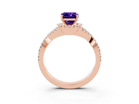 Rose gold Emerald Cut Tanzanite Halo Twist Band Solitaire Prong Setting Ring_3