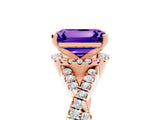 Rose gold Emerald Cut Tanzanite  Halo Twist Band Solitaire Prong Setting Ring_41